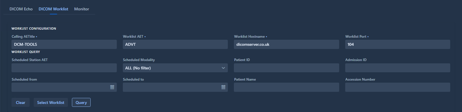 DICOM Tools Select worklist result