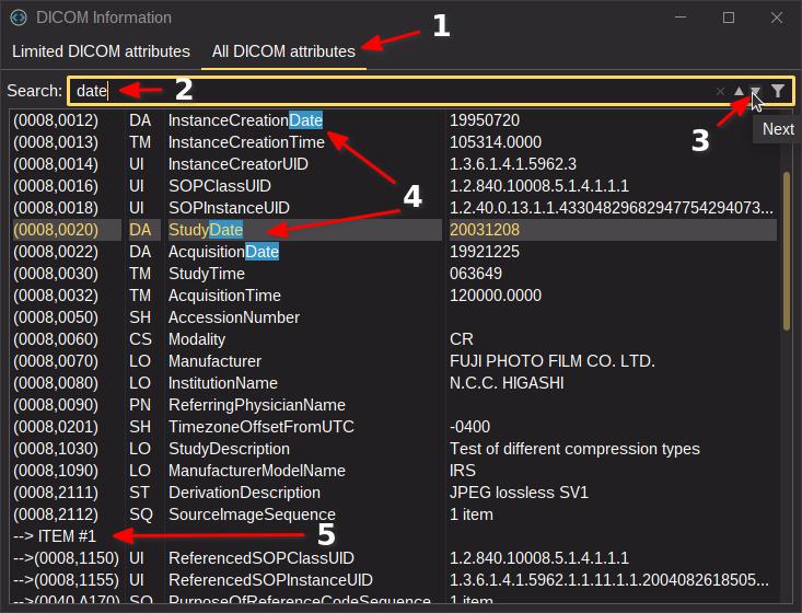 Search DICOM tags