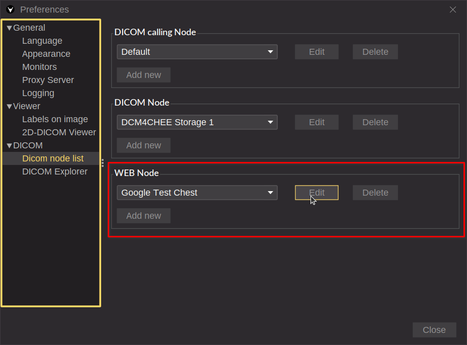 DICOMweb nodes configuration