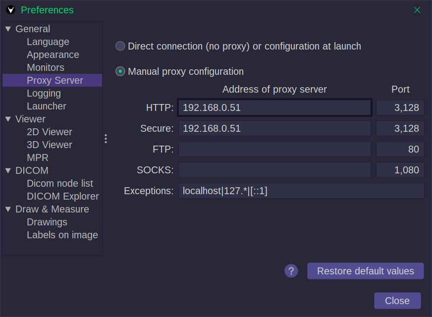 Proxy configuration